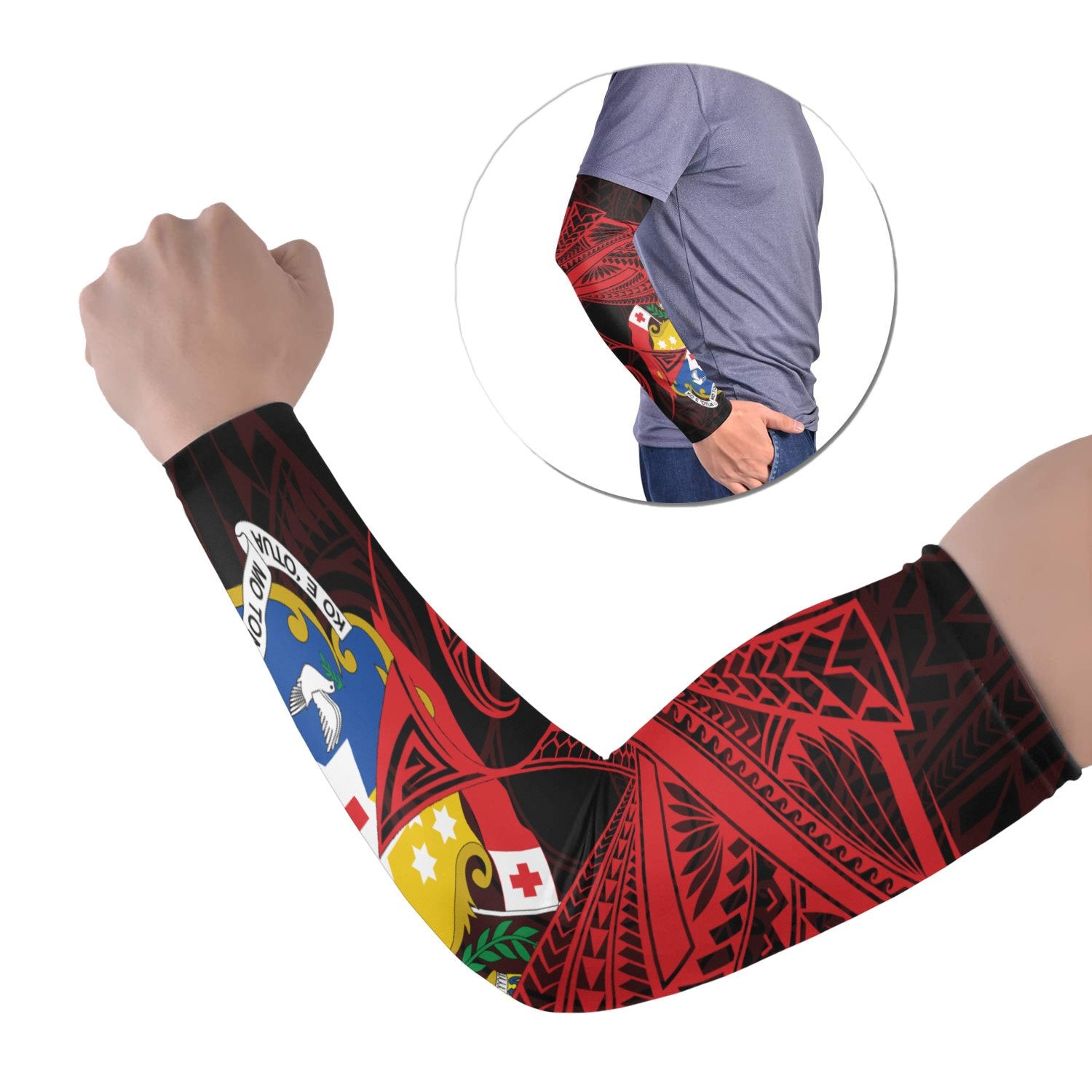 Tonga Arm Sleeve (Set of 2) - Seal Tonga With Curve Patterns Set of 2 Black - Polynesian Pride