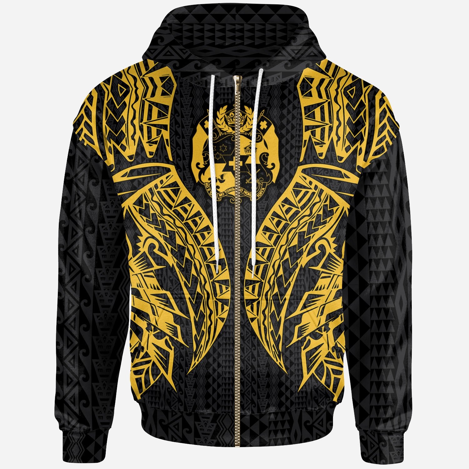 Tonga Zip up Hoodie Polynesian Lion Head Gold Style Unisex Gold - Polynesian Pride