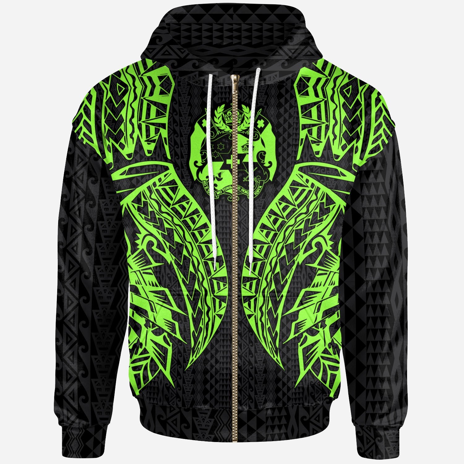 Tonga Zip up Hoodie Polynesian Lion Head Green Style Unisex Green - Polynesian Pride
