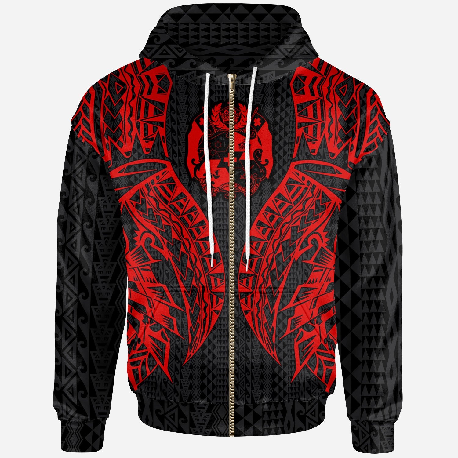Tonga Zip up Hoodie Polynesian Lion Head Red Style Unisex Red - Polynesian Pride