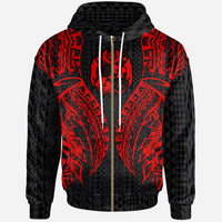 Tonga Zip up Hoodie Polynesian Lion Head Red Style Unisex Red - Polynesian Pride
