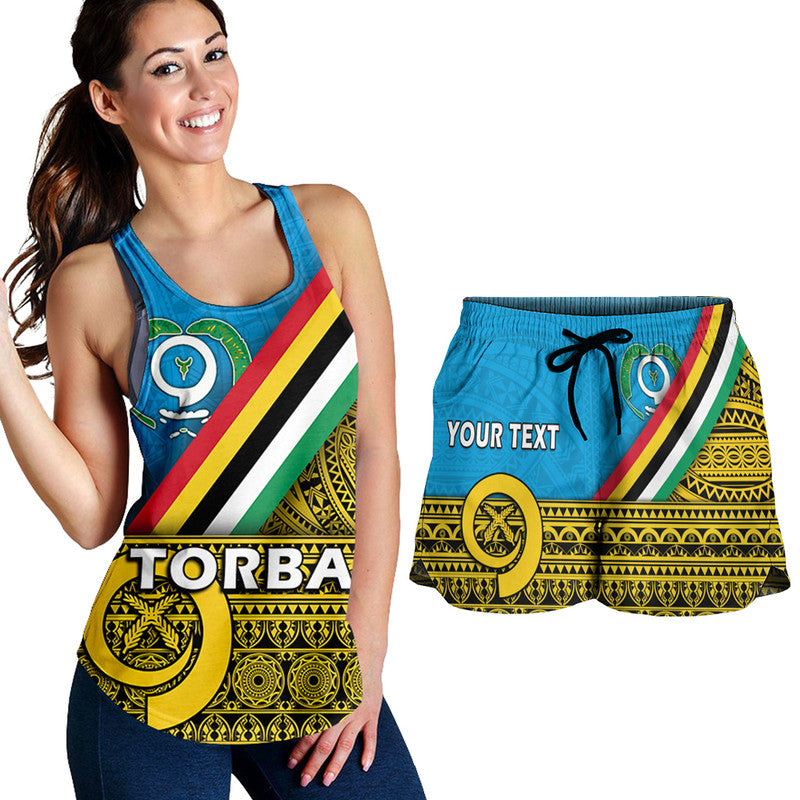 (Custom Personalised) Vanuatu Torba Province Day Combo Racerback Tank and Women Short Torba Flag Color Style LT9 Yellow - Polynesian Pride