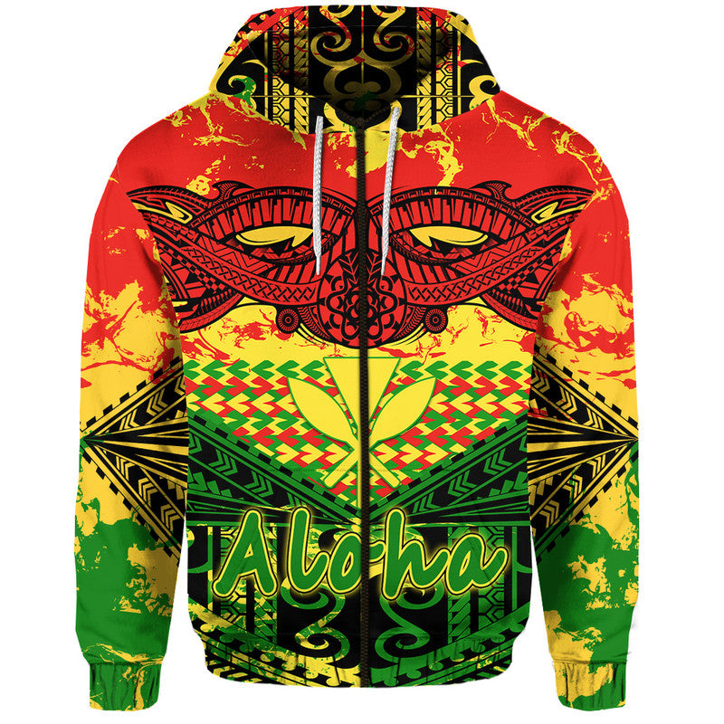 Hawaiian Tribal Kanaka Maoli Hoodie Reggae Polynesian Version LT9 Zip Hoodie Reggae - Polynesian Pride