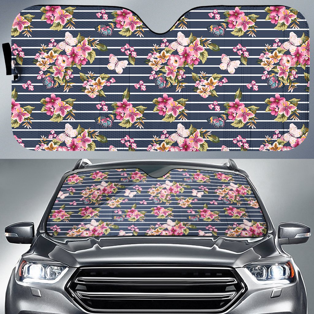 Tropical Butterfly Pink Hawaii Car Sun Shade Auto Sun Shade Universal Fit White - Polynesian Pride