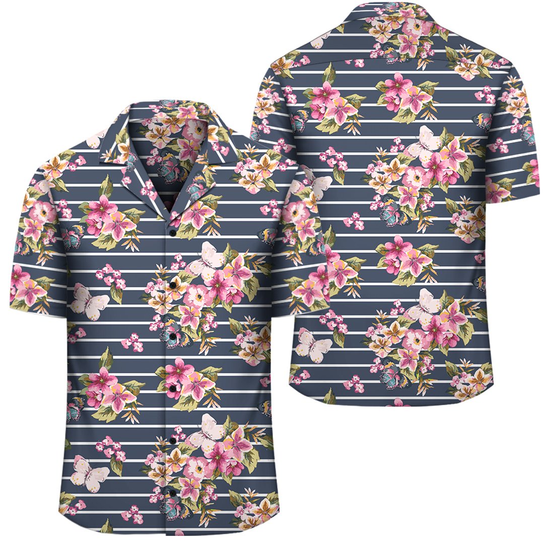 Tropical Butterfly Pink Hawaiian Shirt Unisex Black - Polynesian Pride