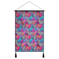 Tropical Exotic Leaves And Flowers On Geometrical Ornament. Hanging Poster - AH Hanging Poster 43 x 65 cm Cotton And Linen - Polynesian Pride