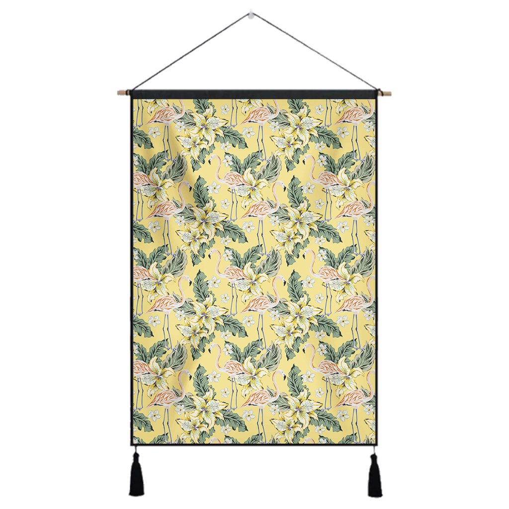 Tropical Flamingo Yellow Hanging Poster - AH Hanging Poster 43 x 65 cm Cotton And Linen - Polynesian Pride
