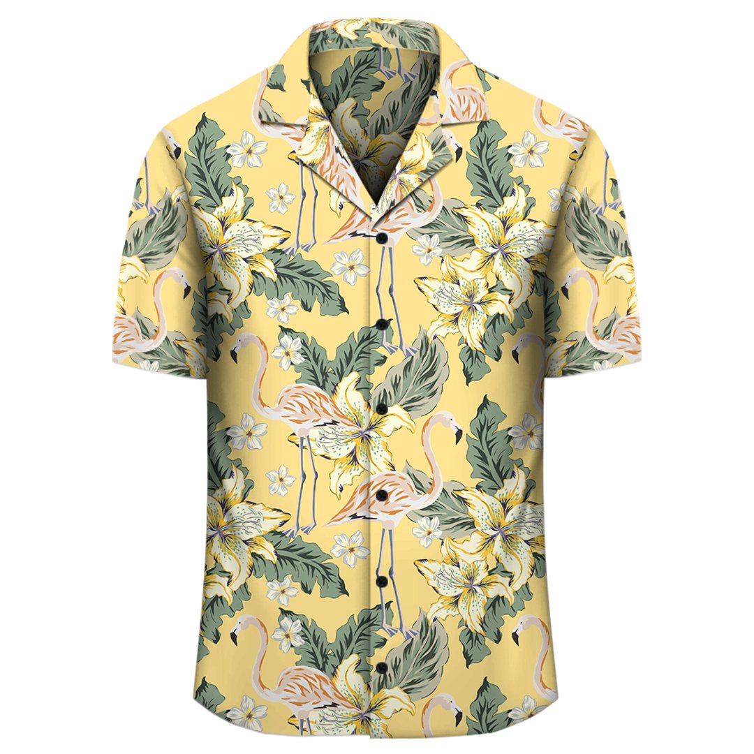 Tropical Flamingo Yellow Hawaiian Shirt - Polynesian Pride