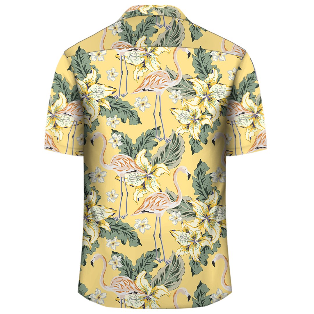 Tropical Flamingo Yellow Hawaiian Shirt - Polynesian Pride