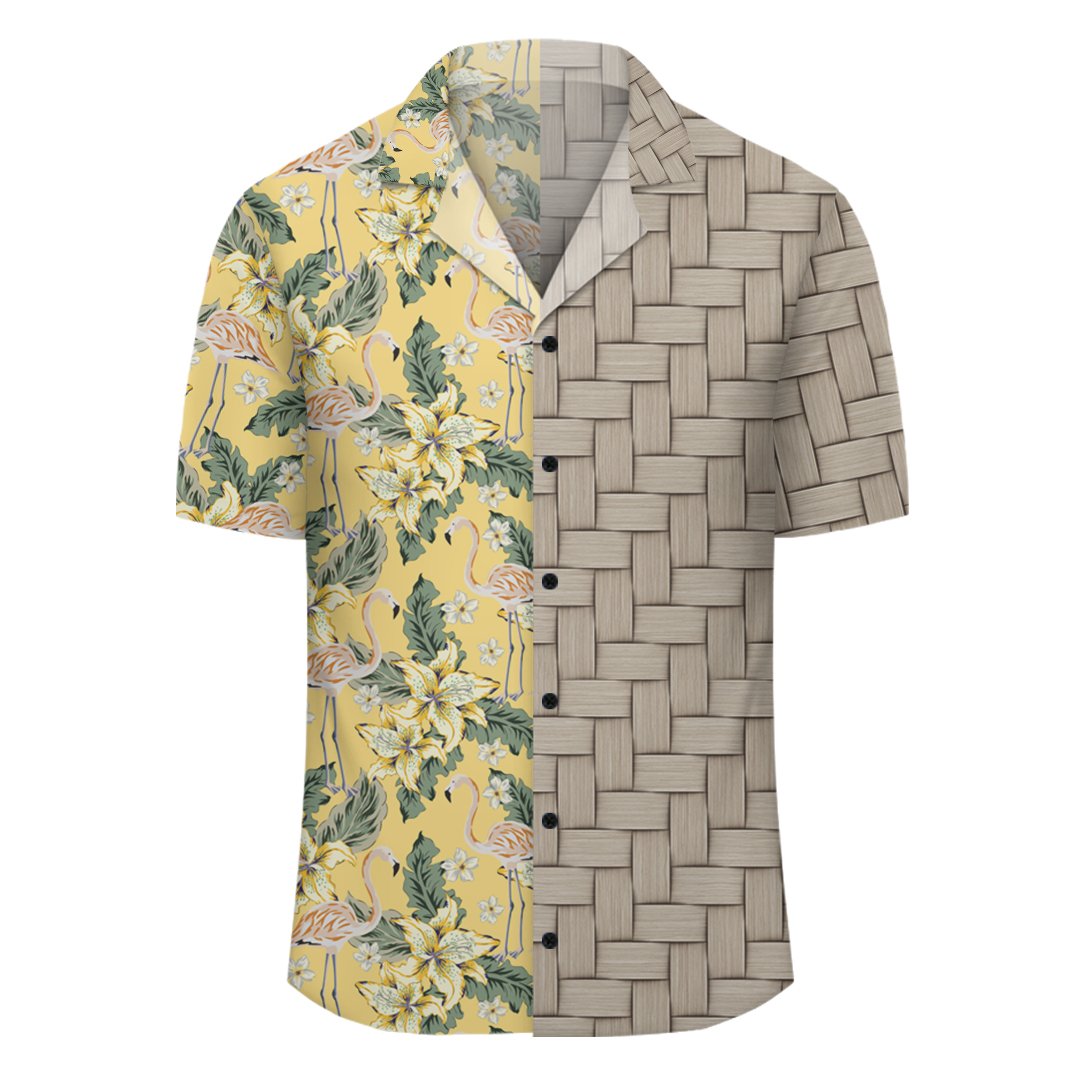 Tropical Flamingo Yellow Lauhala Moiety Hawaiian Shirt - Polynesian Pride