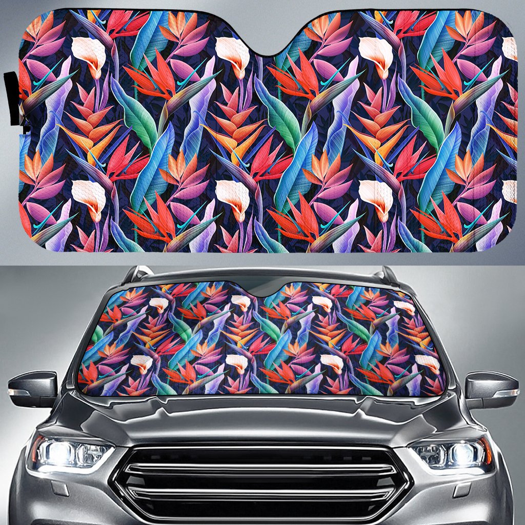 Tropical Flower Hawaii Car Sun Shade Auto Sun Shade Universal Fit White - Polynesian Pride