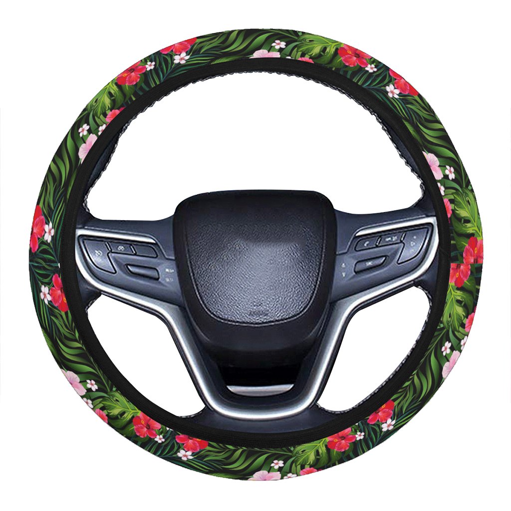 Tropical Flower Mix Hawaii Universal Steering Wheel Cover with Elastic Edge One Size Blue Steering Wheel Cover - Polynesian Pride