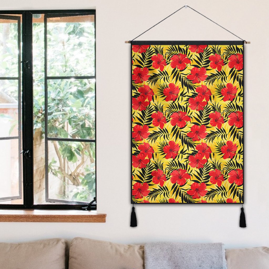 Tropical Flowers And Palm Leaves Hanging Poster - AH Hanging Poster 50 x 75 cm Cotton And Linen - Polynesian Pride