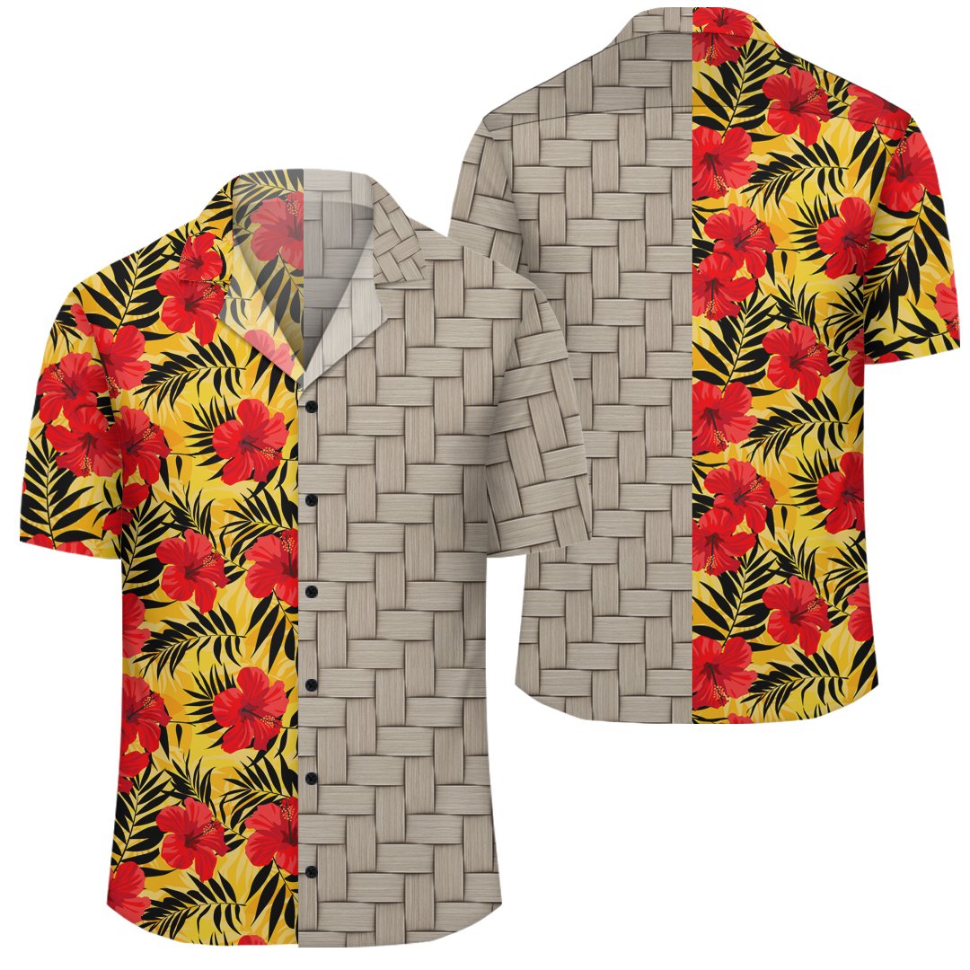 Tropical Flowers And Palm Leaves Lauhala Moiety Hawaiian Shirt Unisex Art - Polynesian Pride