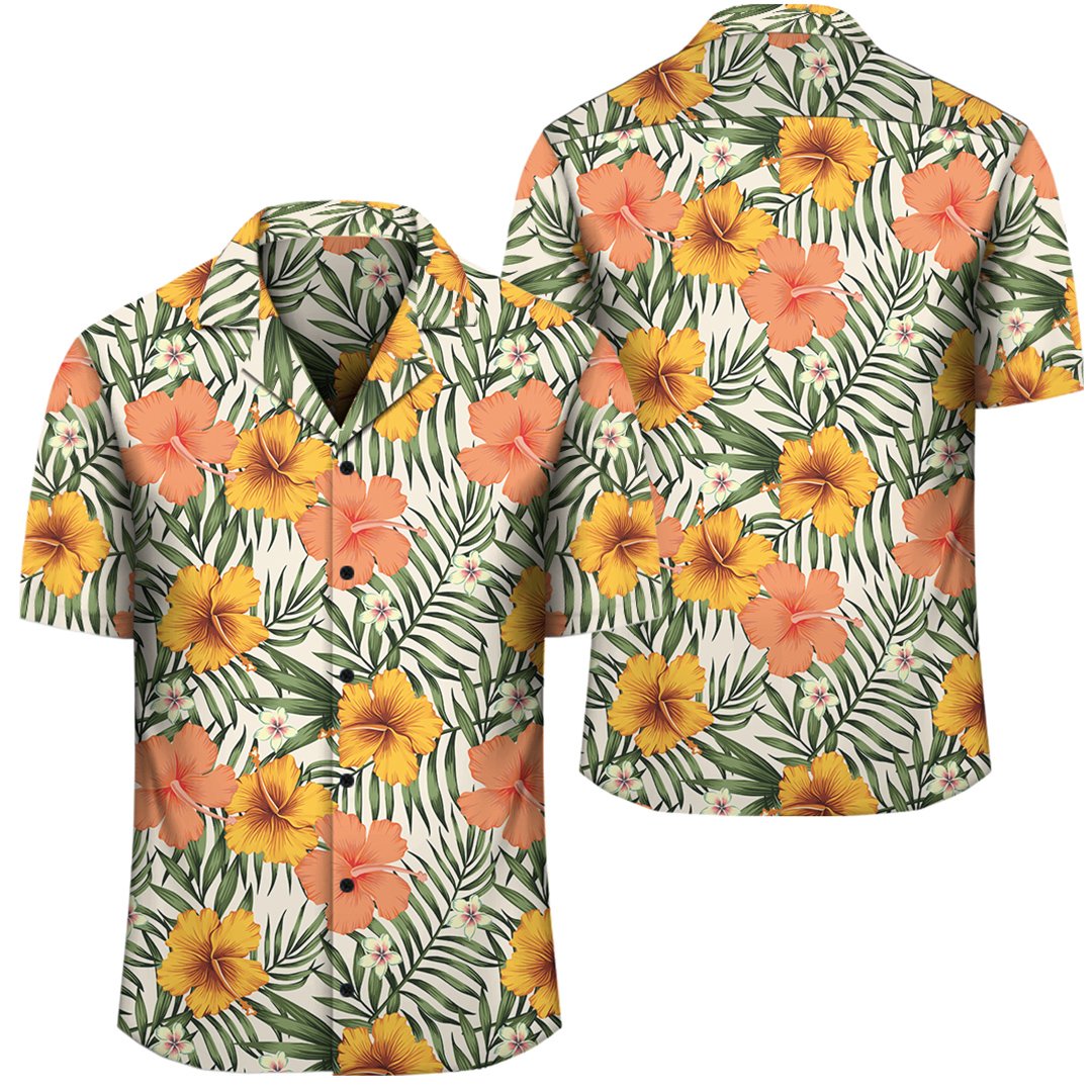Tropical Flowers Hibiscus Pink Yellow Hawaiian Shirt Unisex Black - Polynesian Pride