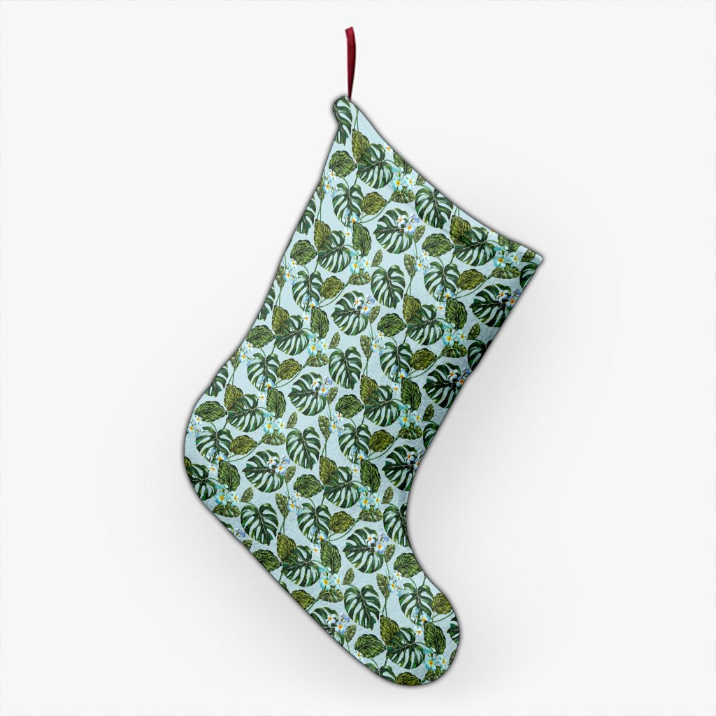 Tropical Flowers Monstera Leaf Christmas Stocking 26 X 42 cm Black Christmas Stocking - Polynesian Pride