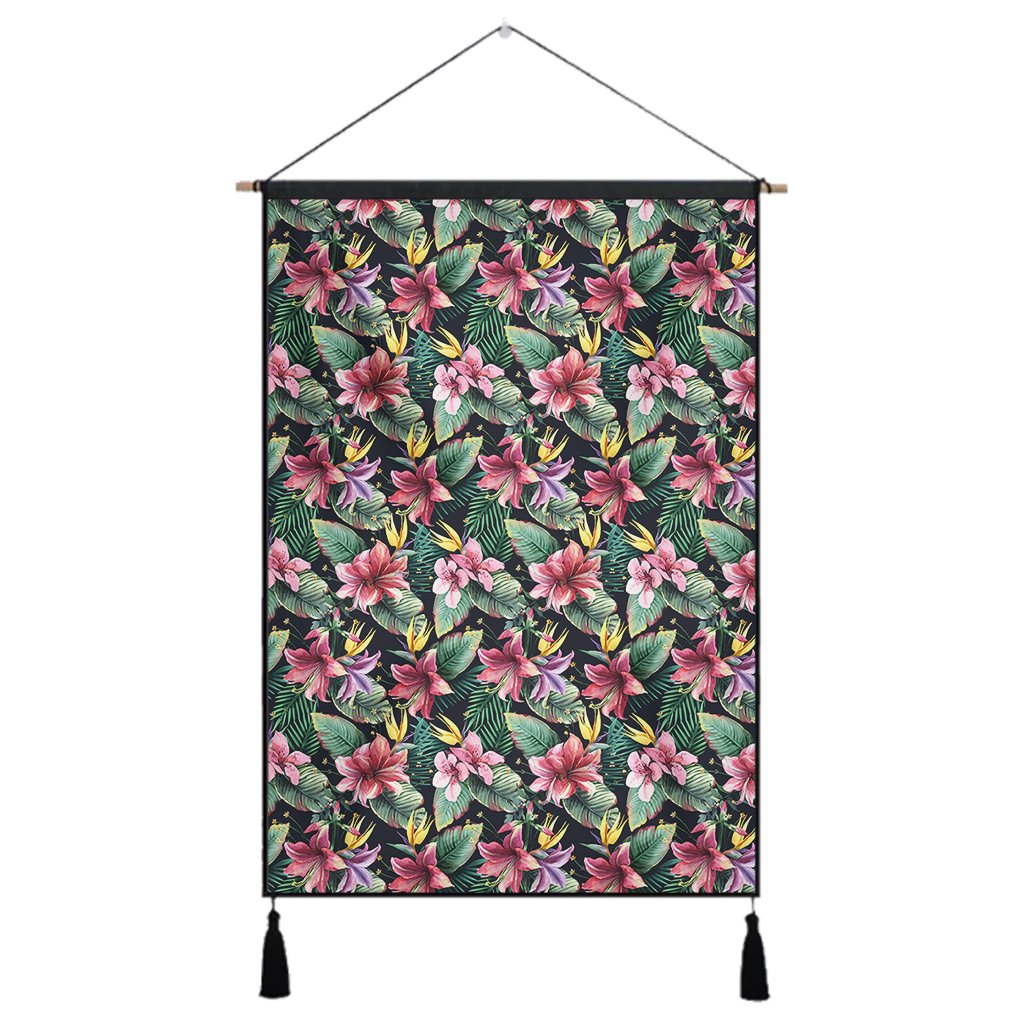 Tropical Flowers, Palm And Leaves Hanging Poster - AH Hanging Poster 43 x 65 cm Cotton And Linen - Polynesian Pride