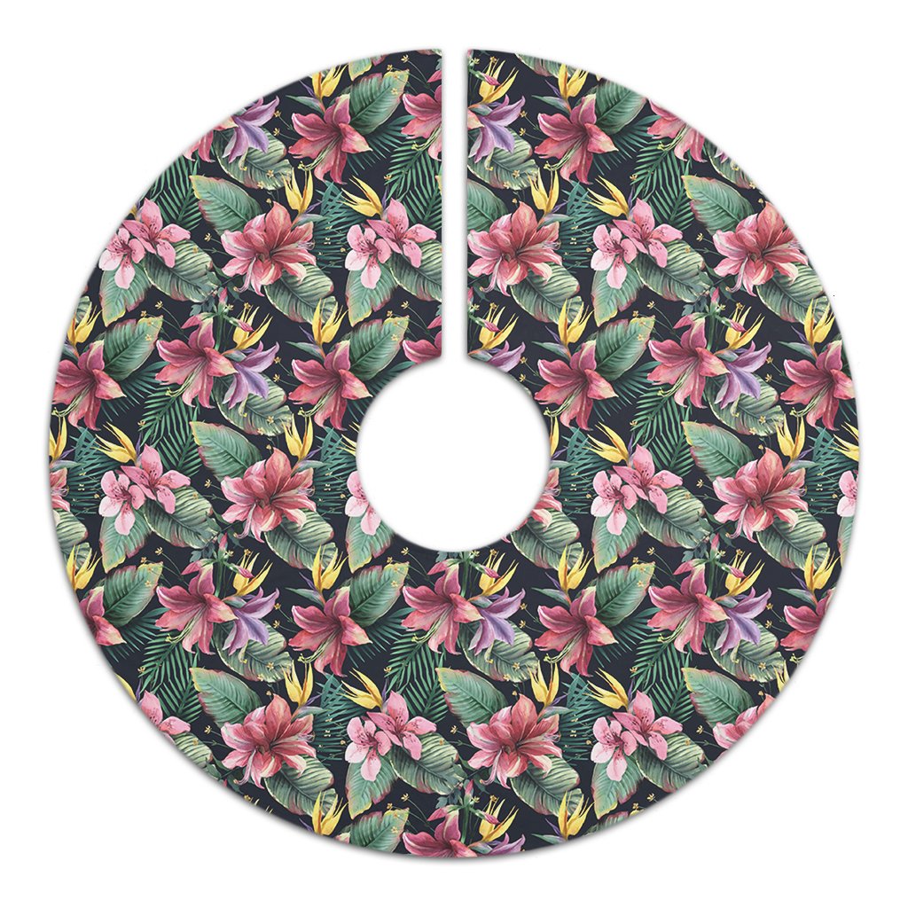 Tropical Flowers, Palm And Leaves Tree Skirt - Polynesian Pride