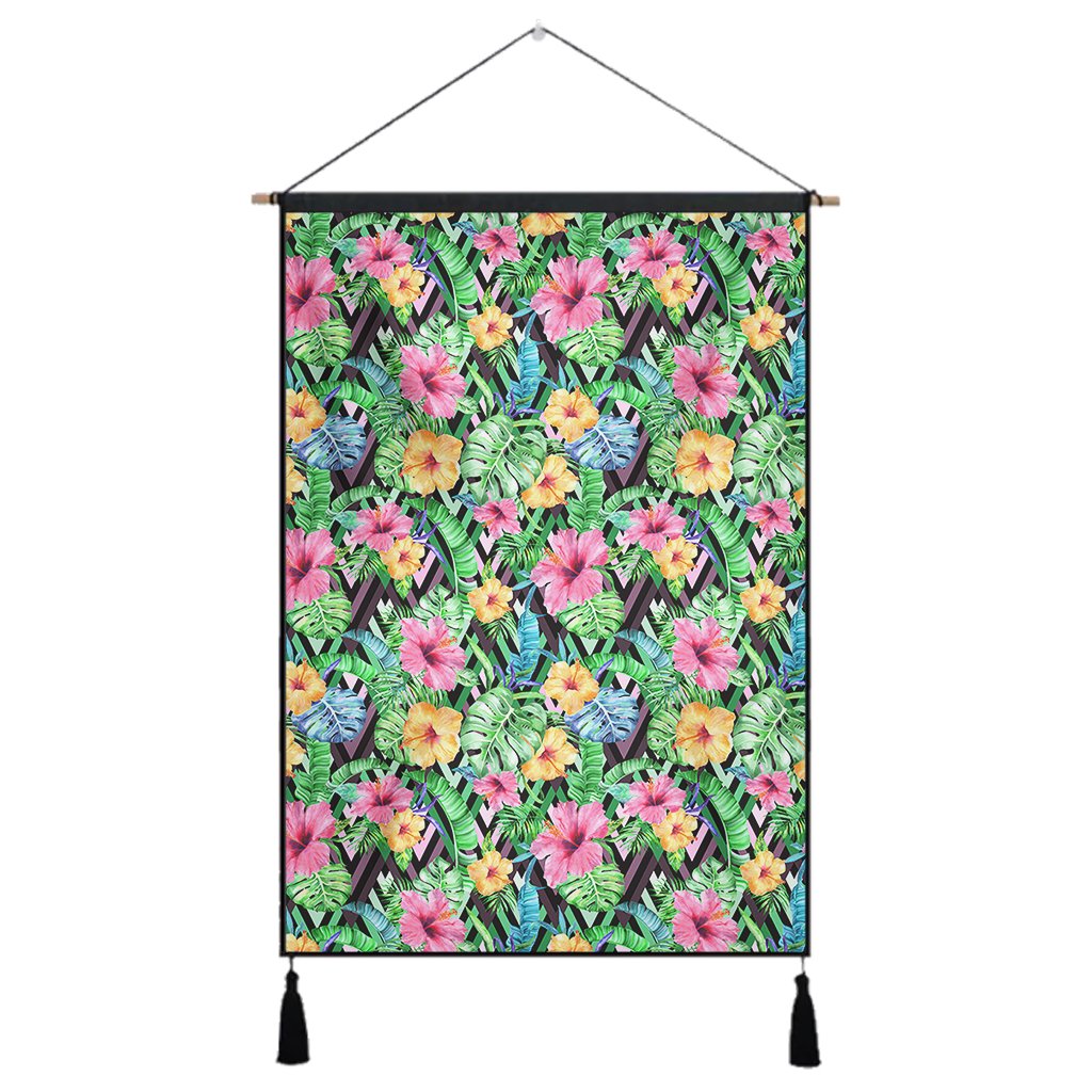 Tropical Hibiscus Banana Leafs Hanging Poster - AH Hanging Poster 43 x 65 cm Cotton And Linen - Polynesian Pride