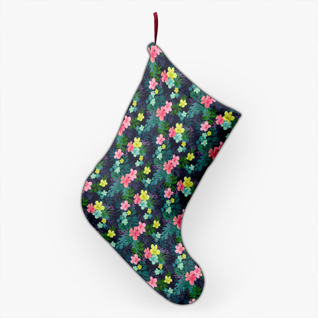 Tropical Hibiscus Christmas Stocking 26 X 42 cm Black Christmas Stocking - Polynesian Pride