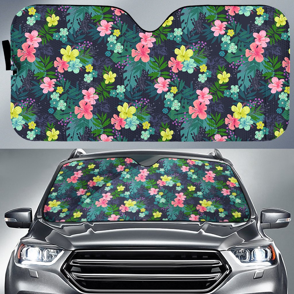Tropical Hibiscus Hawaii Car Sun Shade Auto Sun Shade Universal Fit White - Polynesian Pride