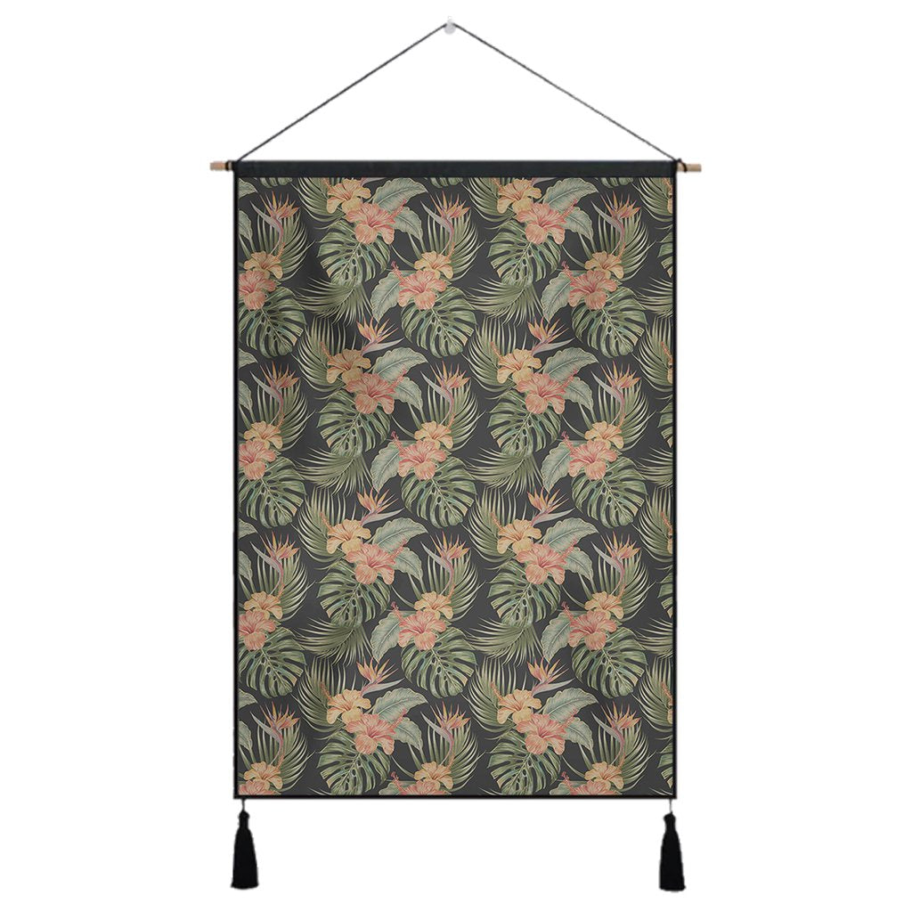 Tropical Hibiscus Monstera Leaf Hanging Poster - AH Hanging Poster 43 x 65 cm Cotton And Linen - Polynesian Pride