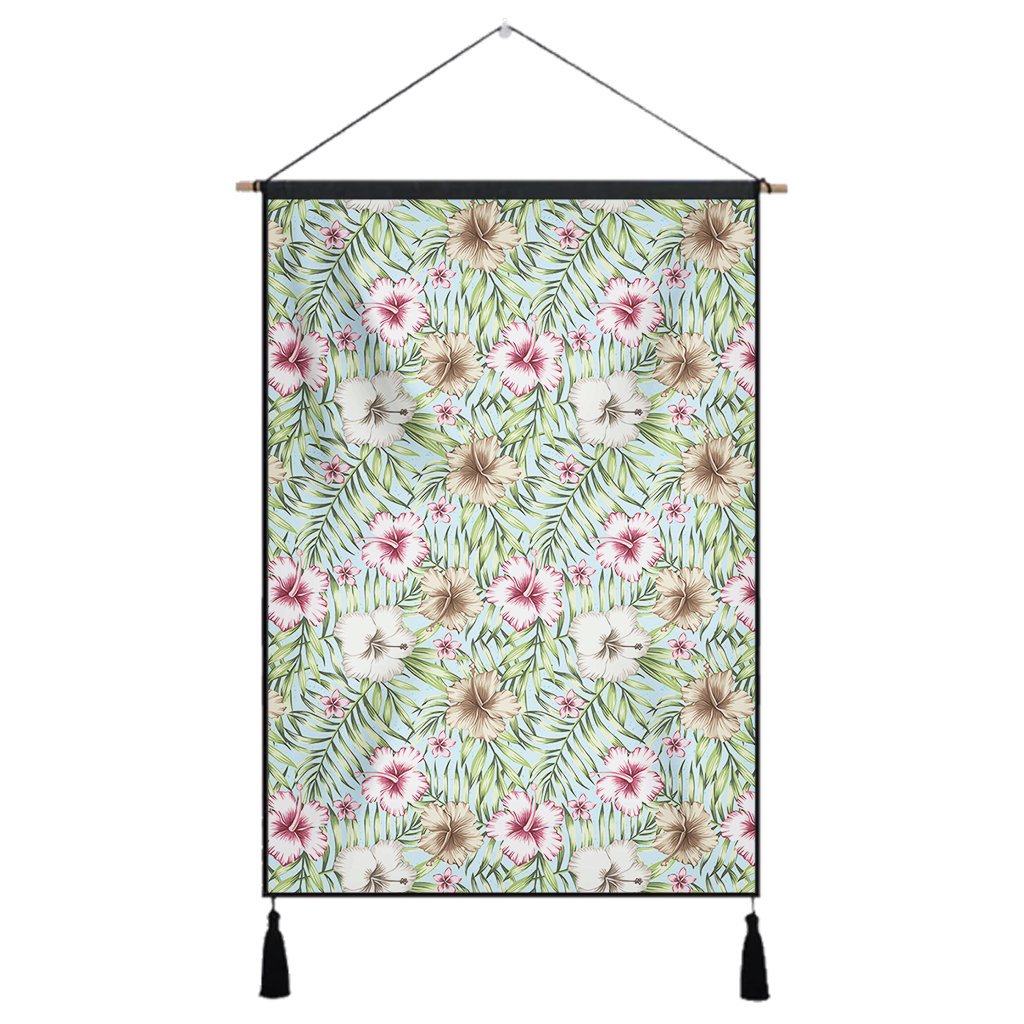 Tropical Hibiscus Palm Leaves Hanging Poster - AH Hanging Poster 43 x 65 cm Cotton And Linen - Polynesian Pride