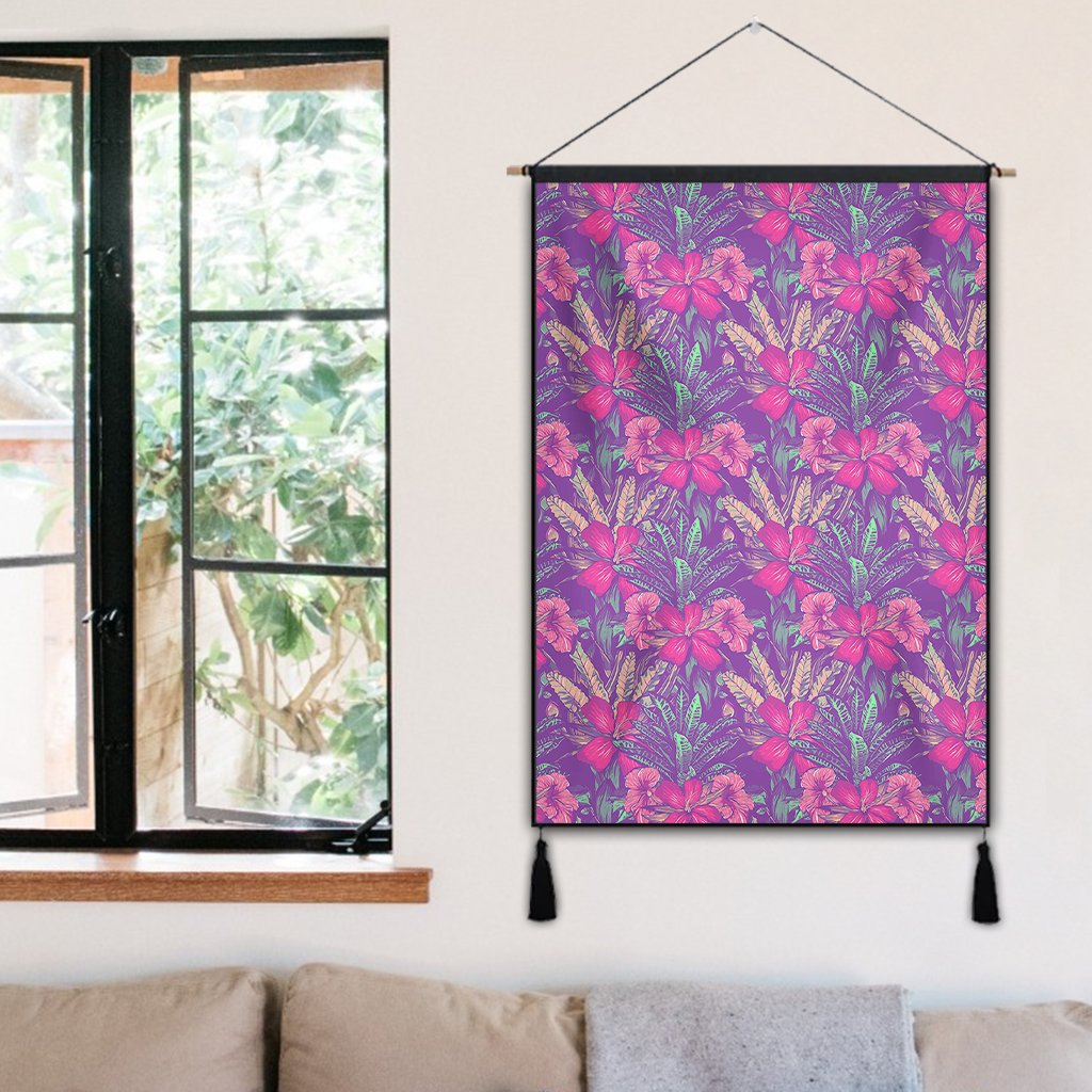 Tropical Hibiscus Purple Hanging Poster - AH Hanging Poster 50 x 75 cm Cotton And Linen - Polynesian Pride