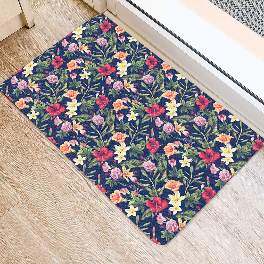 Tropical Hibiscus Red And Plumeria White Hawaii Door Mat - Polynesian Pride