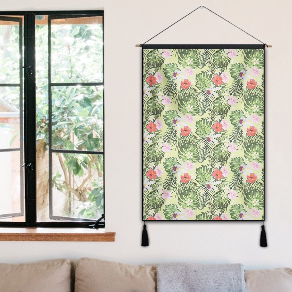 Tropical Hibiscus, Plumeria Green Hanging Poster - AH Hanging Poster 50 x 75 cm Cotton And Linen - Polynesian Pride