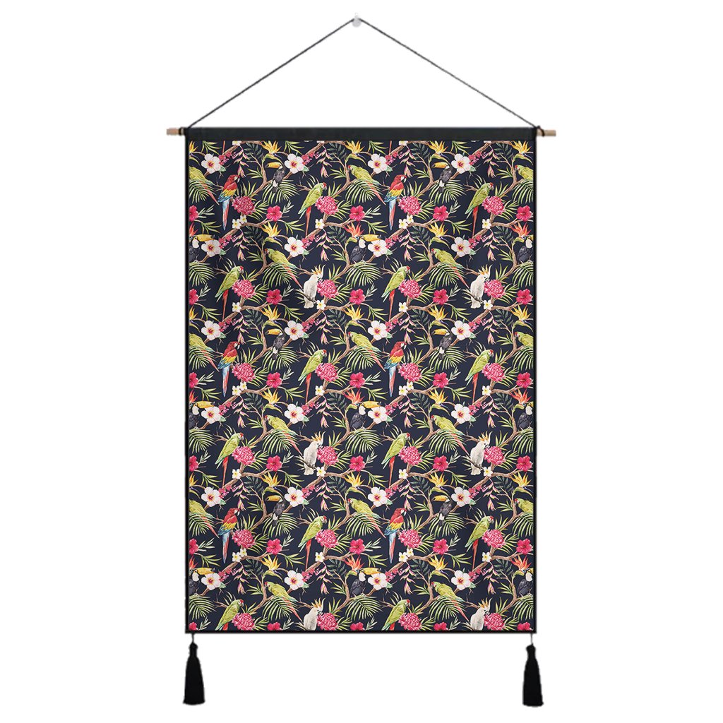 Tropical Hibiscus, Strelitzia Palm Leaves Hanging Poster - AH Hanging Poster 43 x 65 cm Cotton And Linen - Polynesian Pride