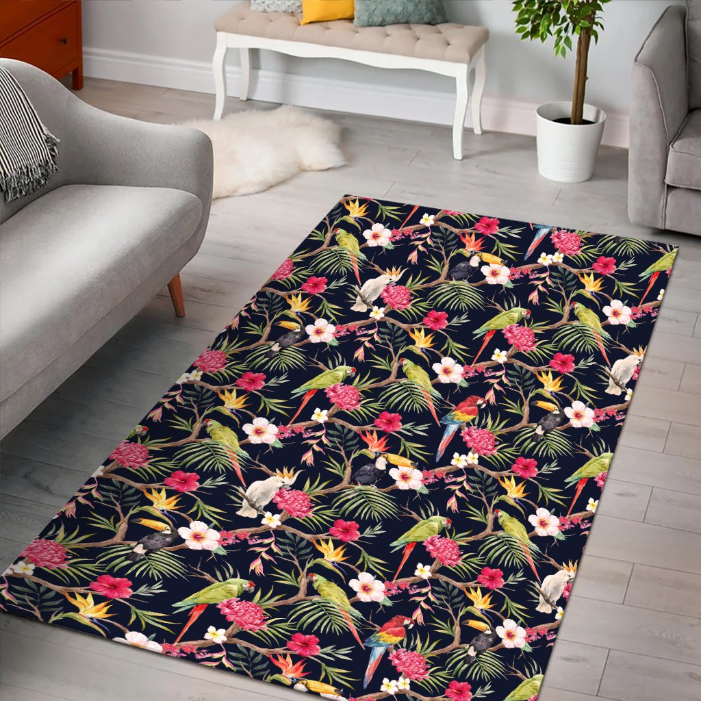Tropical Hibiscus, Strelitzia Palm Leaves Area Rug - AH - Polynesian Pride