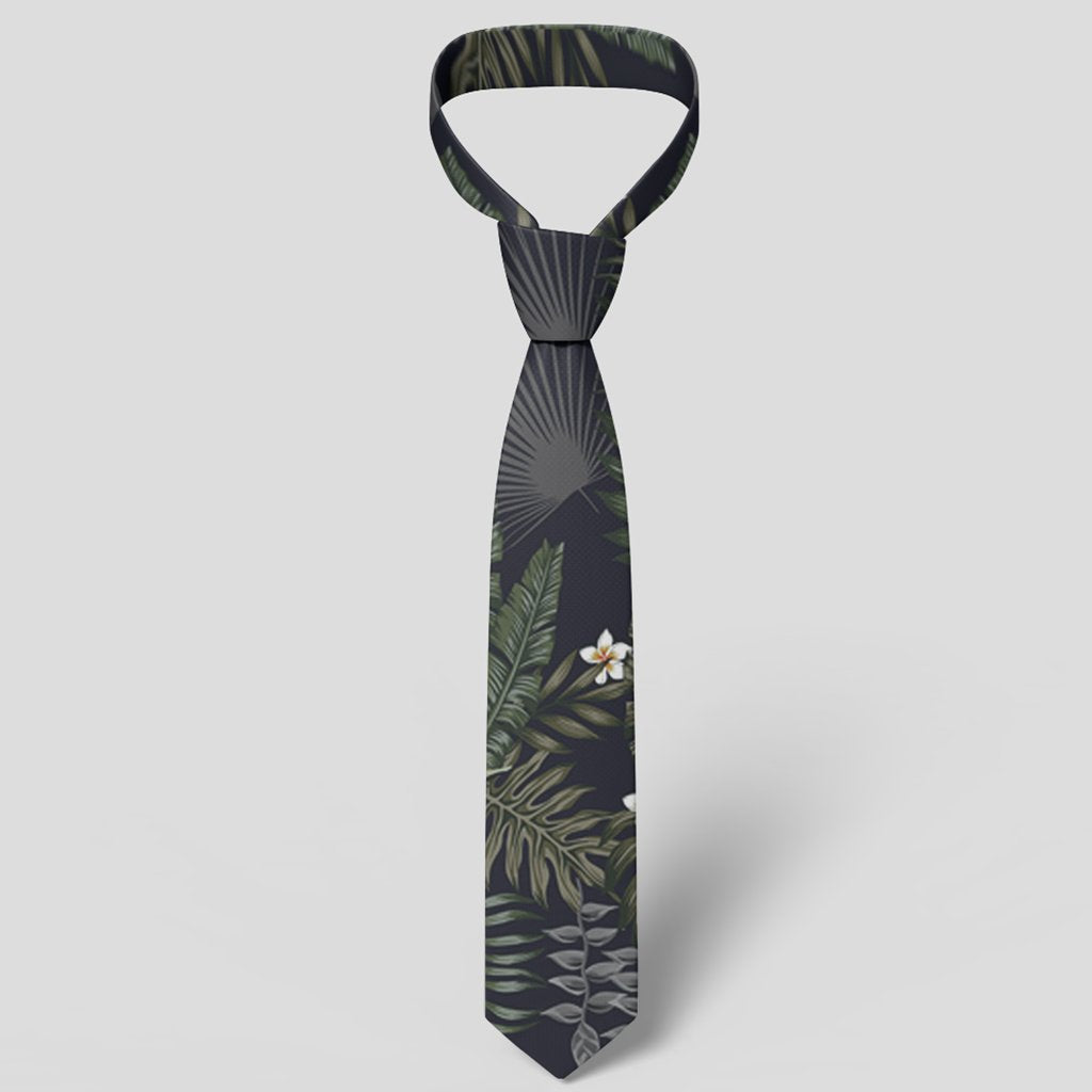 Tropical Leaves And Flowers In The Night Style Necktie - Polynesian Pride
