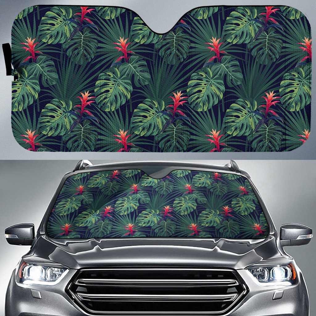 Tropical Monstera Leaf Green Hawaii Car Sun Shade Auto Sun Shade Universal Fit Green - Polynesian Pride