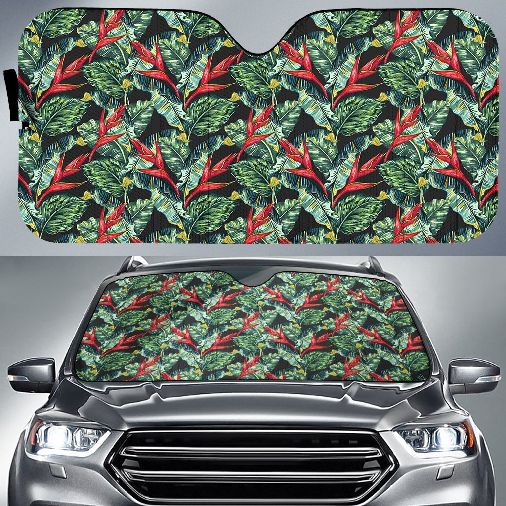 Tropical Monstera Leaf Green Mix Hawaii Car Sun Shade Auto Sun Shade Universal Fit Green - Polynesian Pride