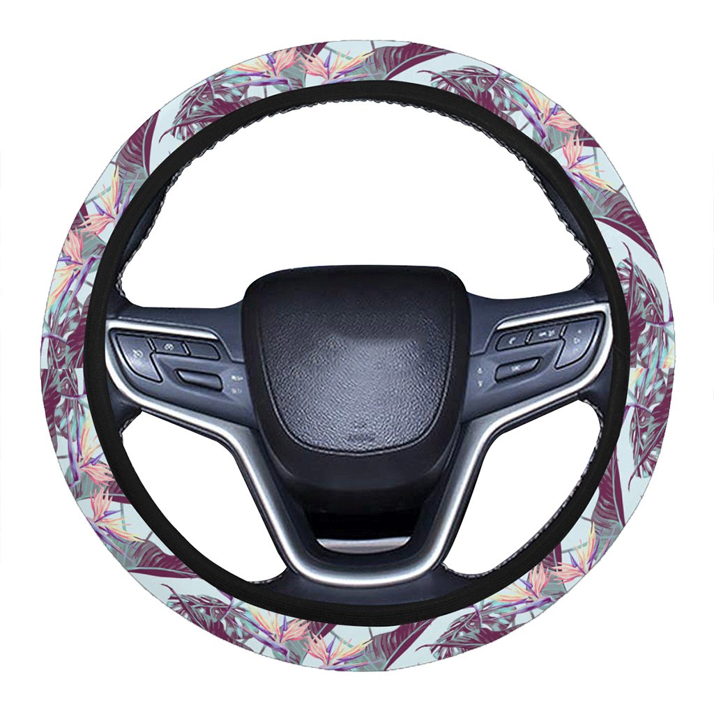 Tropical Monstera Leaf Hawaii Universal Steering Wheel Cover with Elastic Edge One Size Blue Steering Wheel Cover - Polynesian Pride