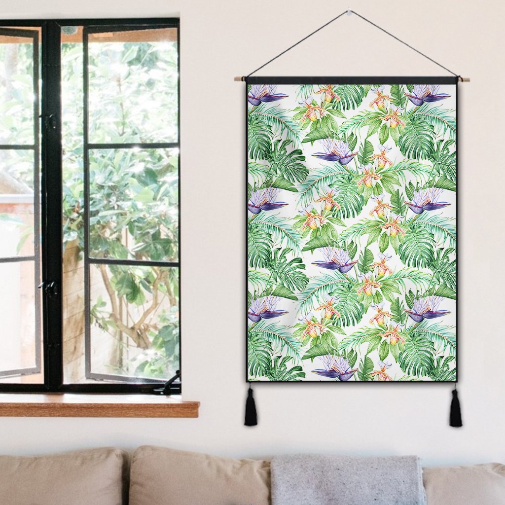 Tropical Orange Orchids Strelitzia Monstera Hanging Poster - AH Hanging Poster 50 x 75 cm Cotton And Linen - Polynesian Pride