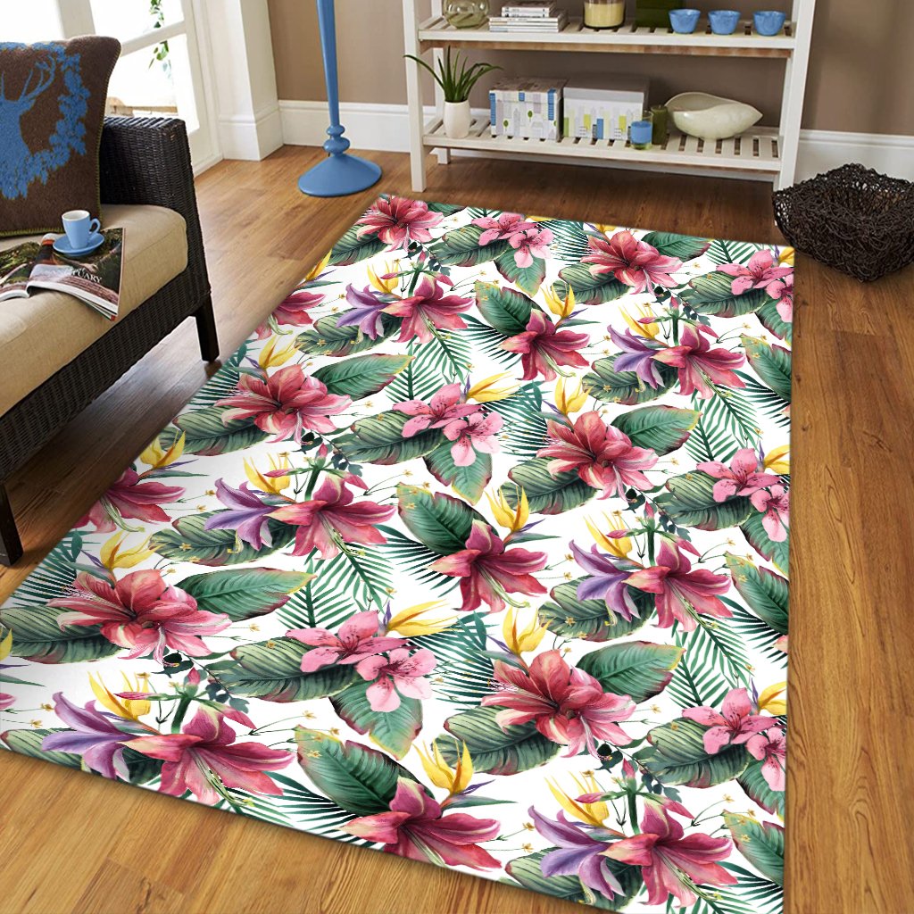 Tropical Palm Leaf White Area Rug - AH - Polynesian Pride