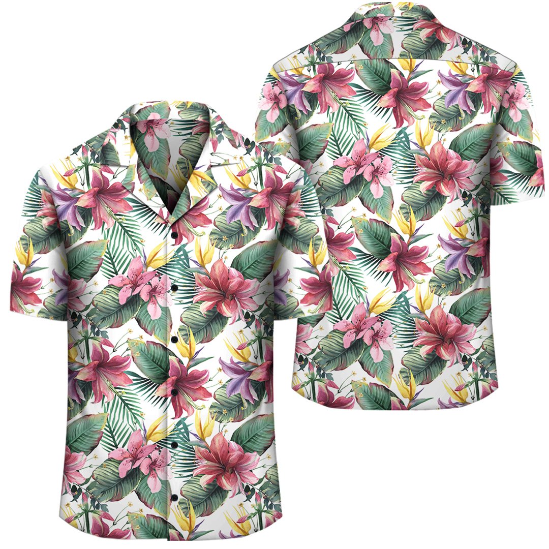Tropical Palm Leaf White Hawaiian Shirt Unisex Black - Polynesian Pride