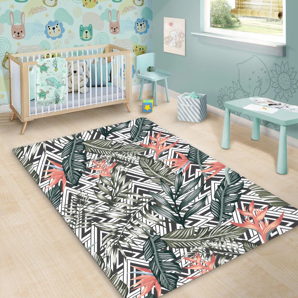 Tropical Palm Leaves And Flowers Area Rug - AH - Polynesian Pride