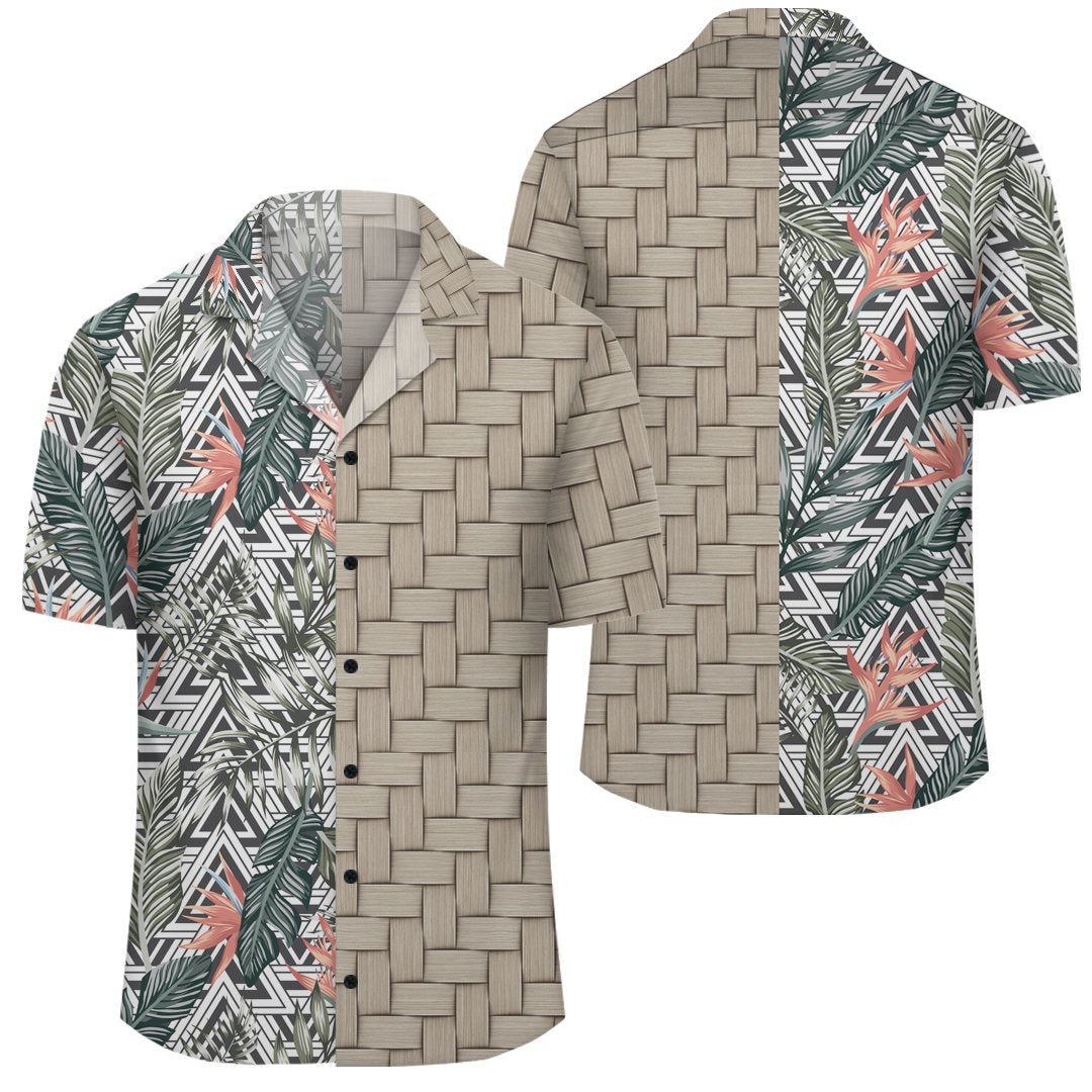 Tropical Palm Leaves And Flowers Lauhala Moiety Hawaiian Shirt Unisex Art - Polynesian Pride
