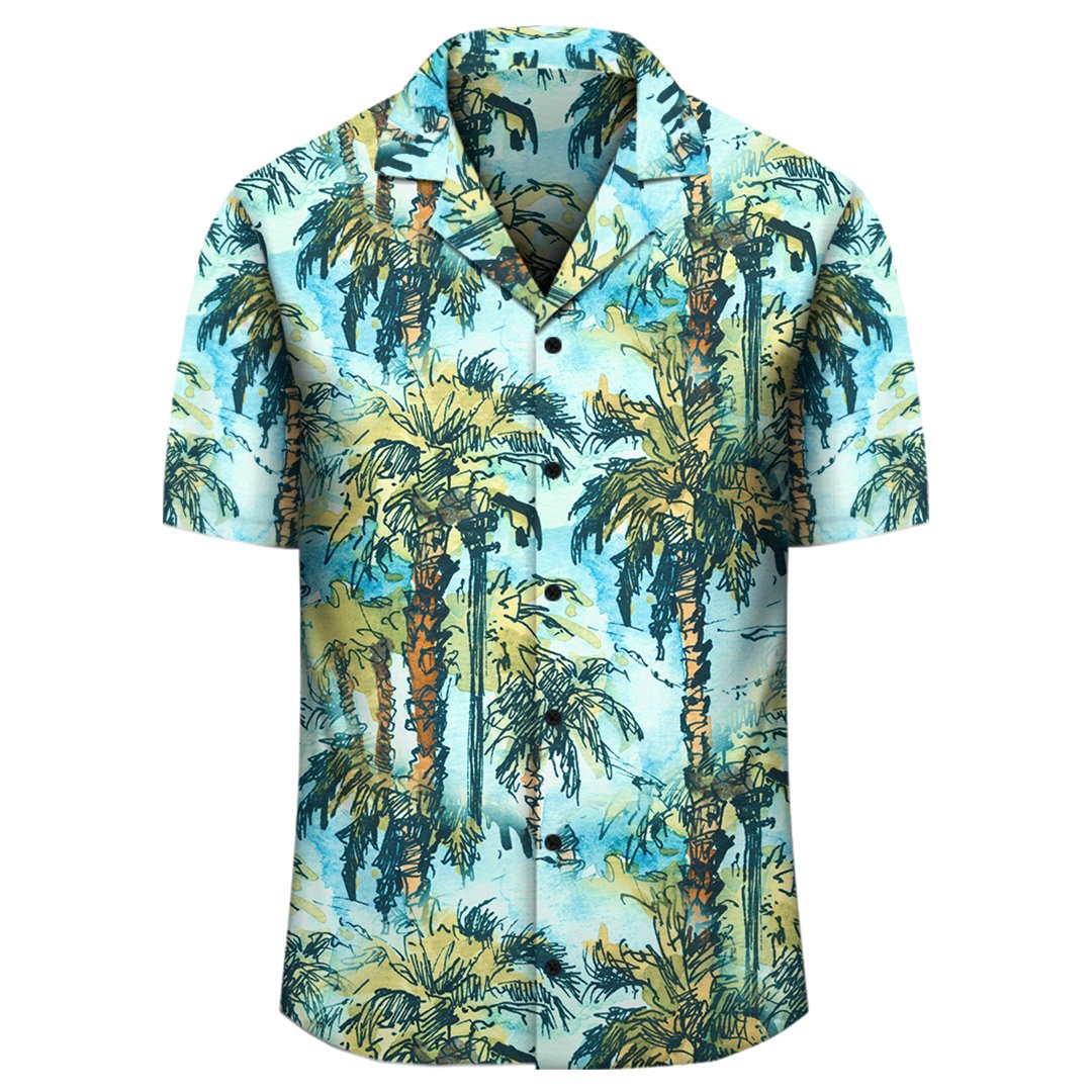 Tropical Palm Trees Blue Hawaiian Shirt - Polynesian Pride