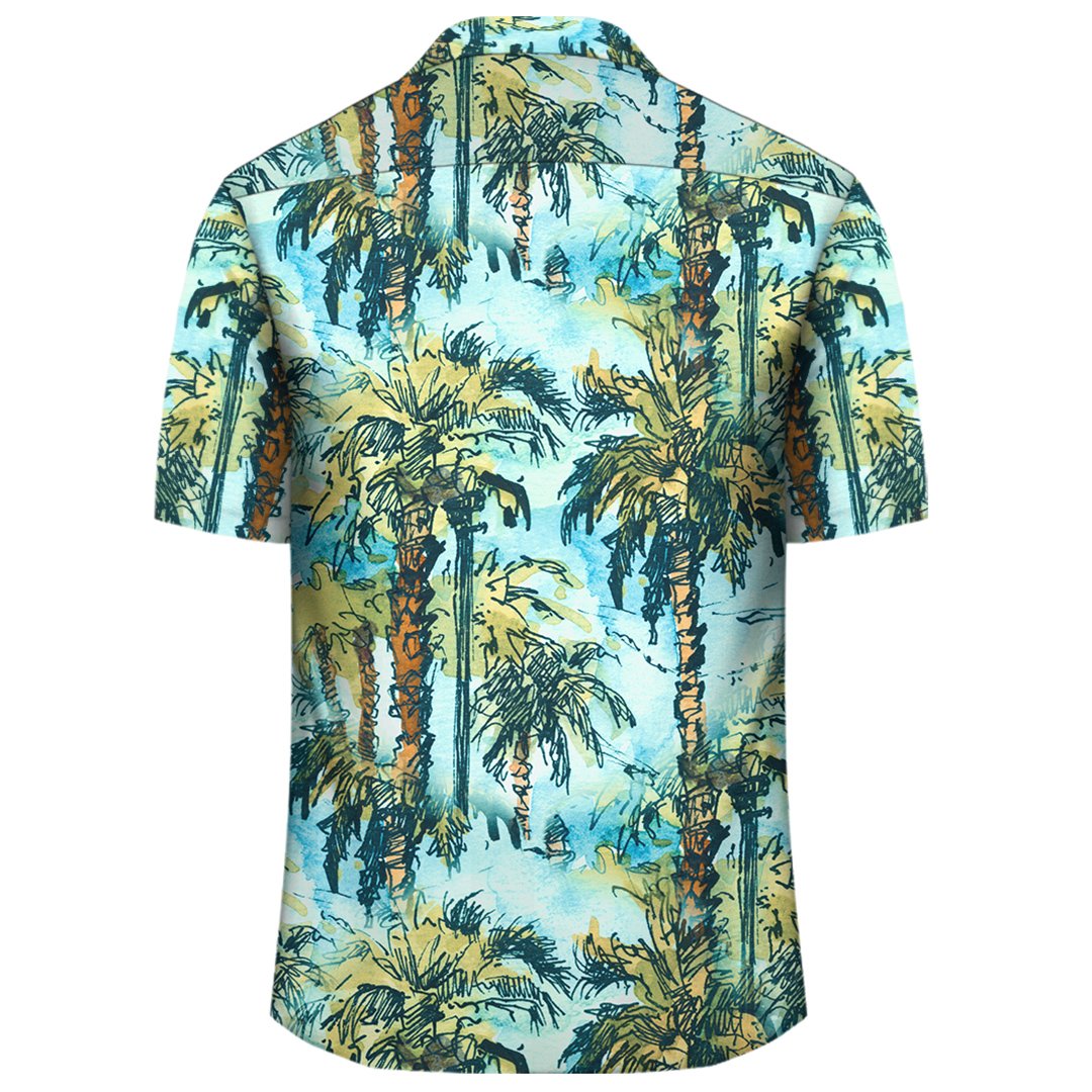 Tropical Palm Trees Blue Hawaiian Shirt - Polynesian Pride
