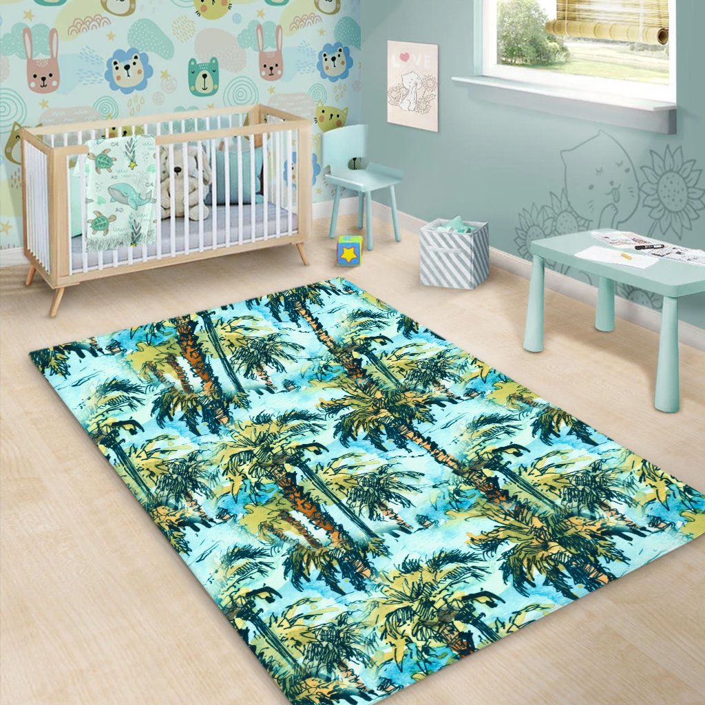 Tropical Palm Trees Blue Area Rug - AH - Polynesian Pride