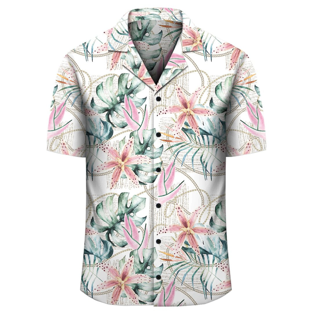 Tropical Pattern With Orchids Leaves And Gold Chains Hawaiian Shirt - Polynesian Pride