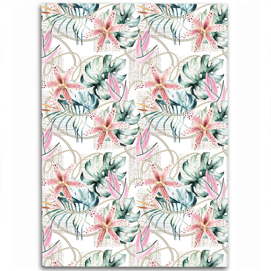 Tropical Pattern With Orchids Leaves And Gold Chains Area Rug - AH Luxurious - Polynesian Pride