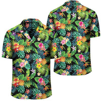 Tropical Pattern With Pineapples Palm Leaves And Flowers Hawaiian Shirt Unisex Black - Polynesian Pride