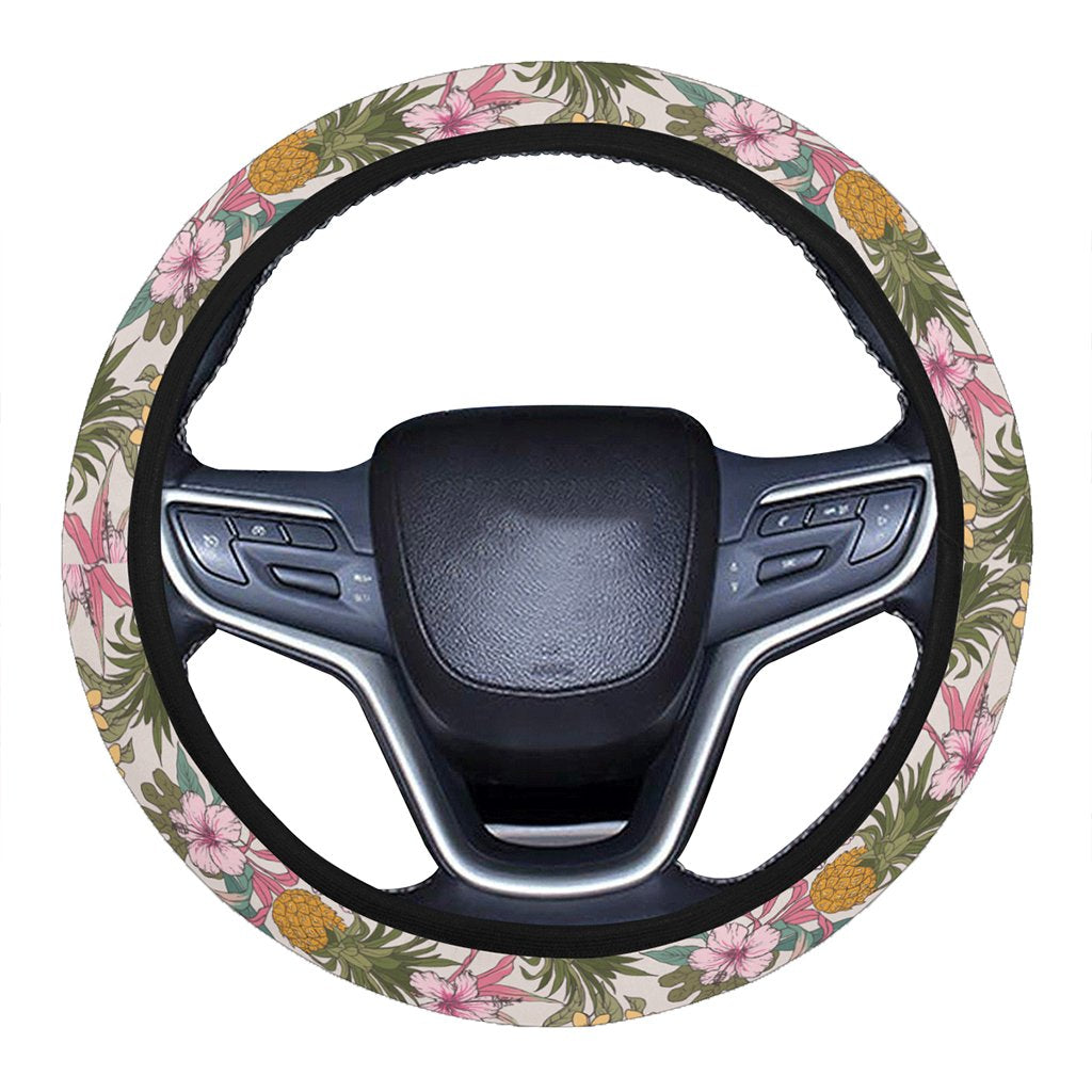 Tropical Pineaapple Hawaii Universal Steering Wheel Cover with Elastic Edge One Size Blue Steering Wheel Cover - Polynesian Pride