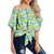 Tropical Plumeria Blue Women's Off Shoulder Wrap Waist Top - AH - Polynesian Pride