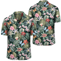 Tropical Plumeria Pattern With Palm Leaves Hawaiian Shirt Unisex Black - Polynesian Pride